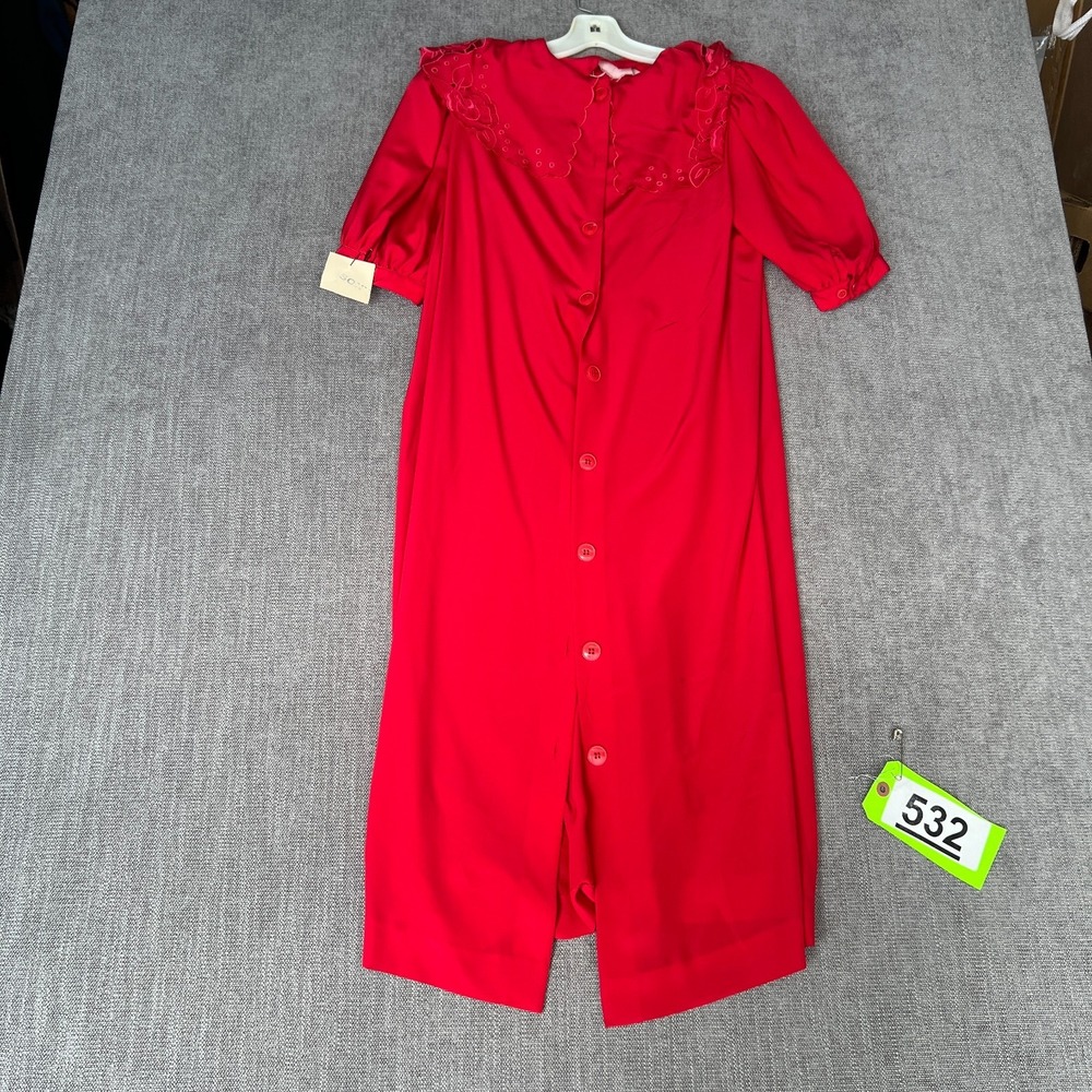 Vintage Liz Claiborne Shirt Dress Womens 4 Red Floral Lace Yoke Button Front